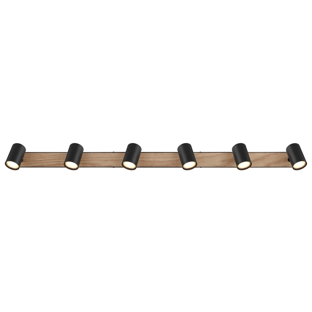 Plafondlamp 6-lichts Robby zwart met hout Globo 9007371432141
