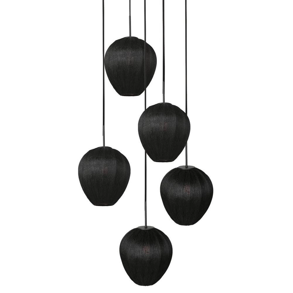 5-lichts hanglamp HaloSwap rond zwart en zwarte kappen Steinhauer 8712746179637