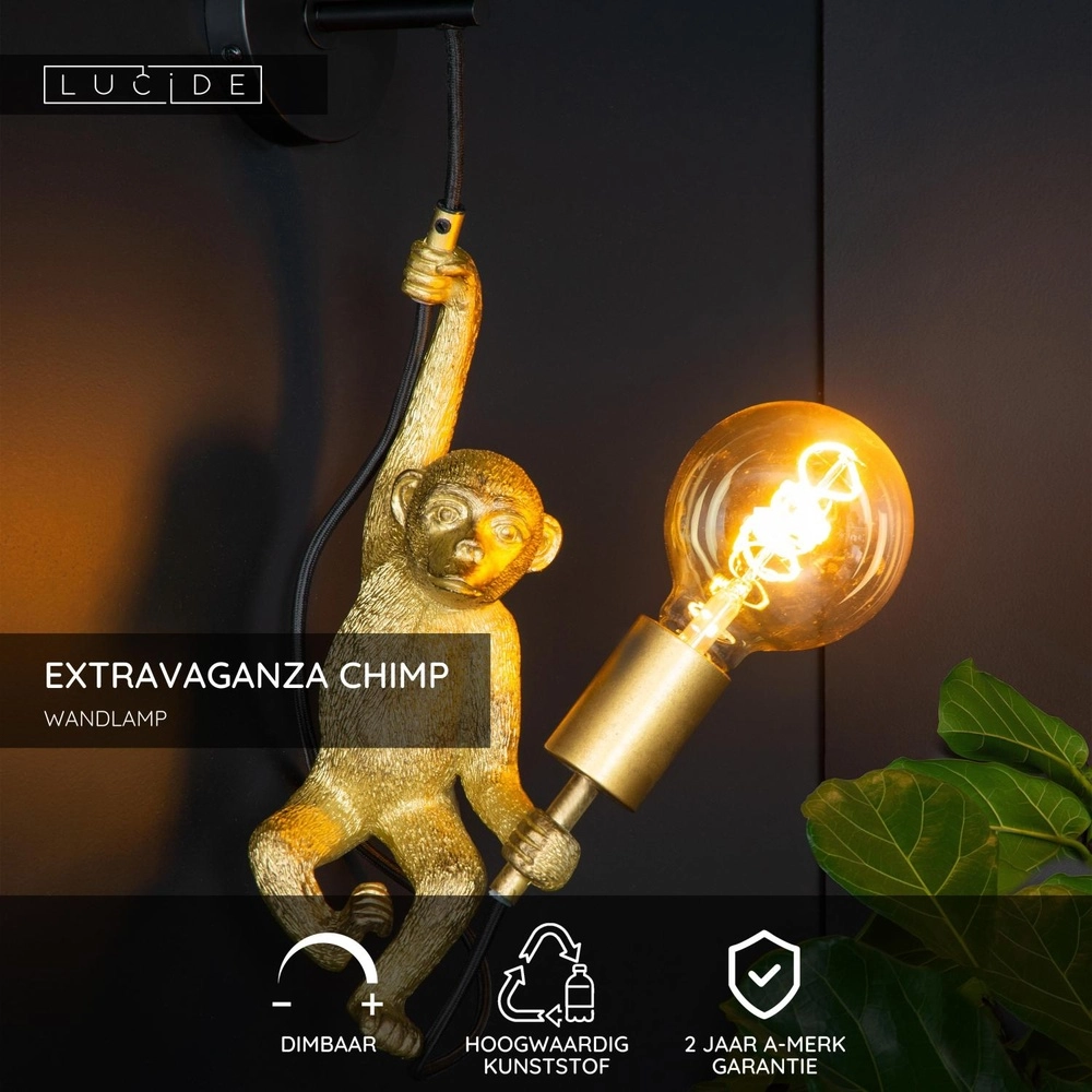 Wandlamp Extravaganza Chimp aapje zwart met goud Lucide 5411212105608