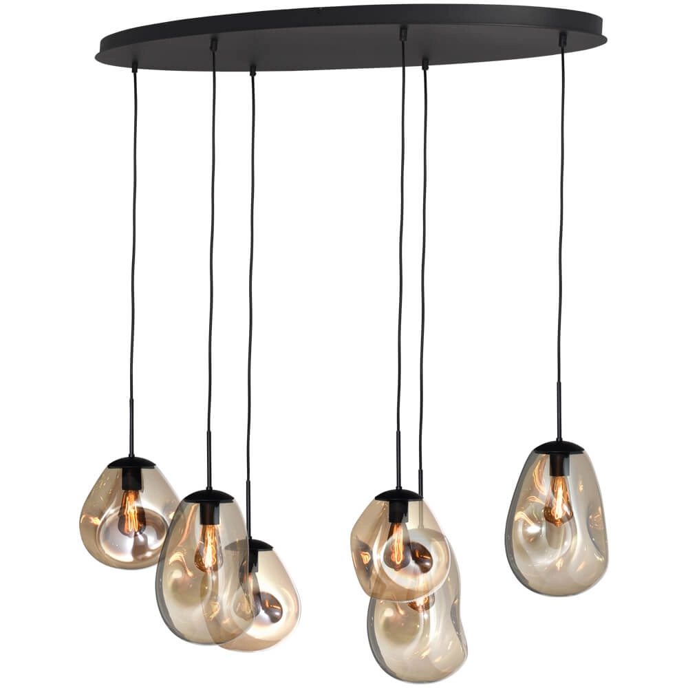 Hanging lamp Lava Oval 6x gold glass