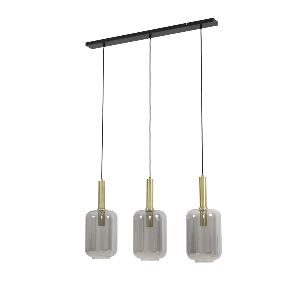 Eettafel hanglamp Lekar 3x E27 - messing met smoke glas Light & Living 8717807601454