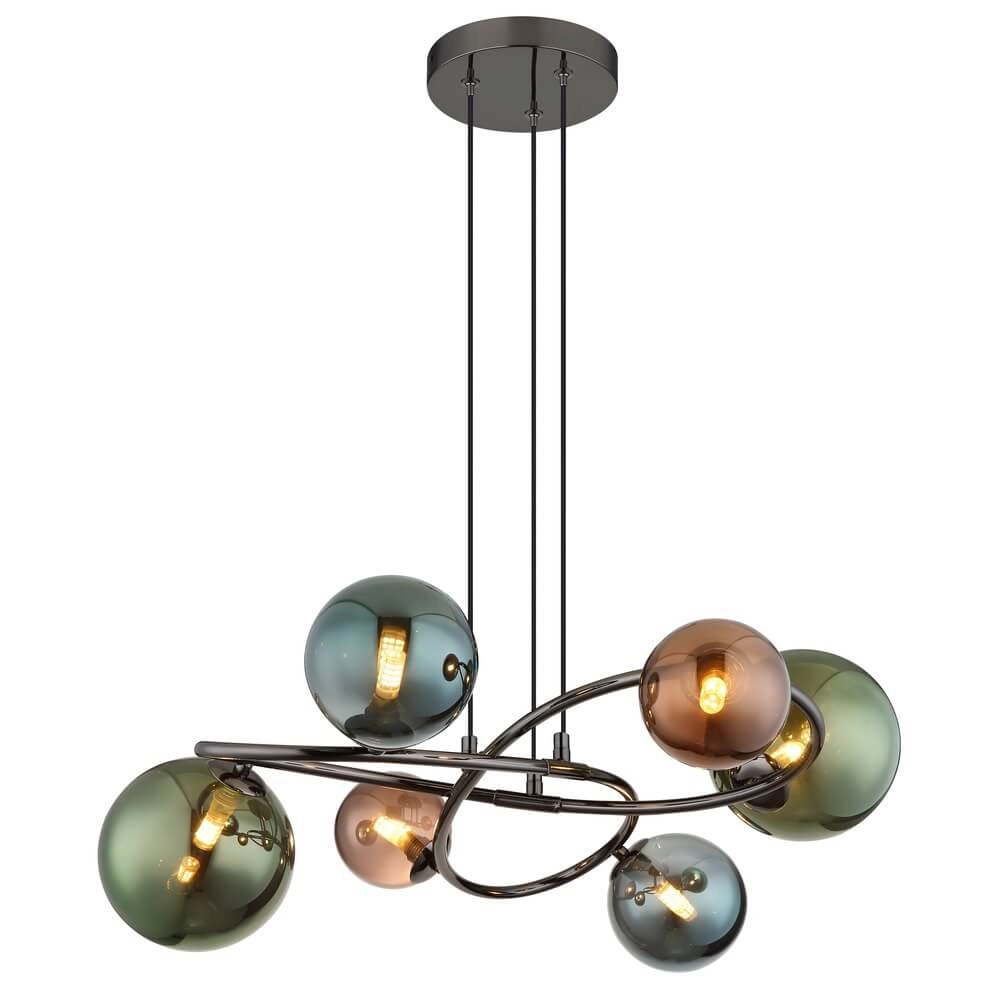 Zwarte hanglamp Riha gekleurd glas 6-lichts
