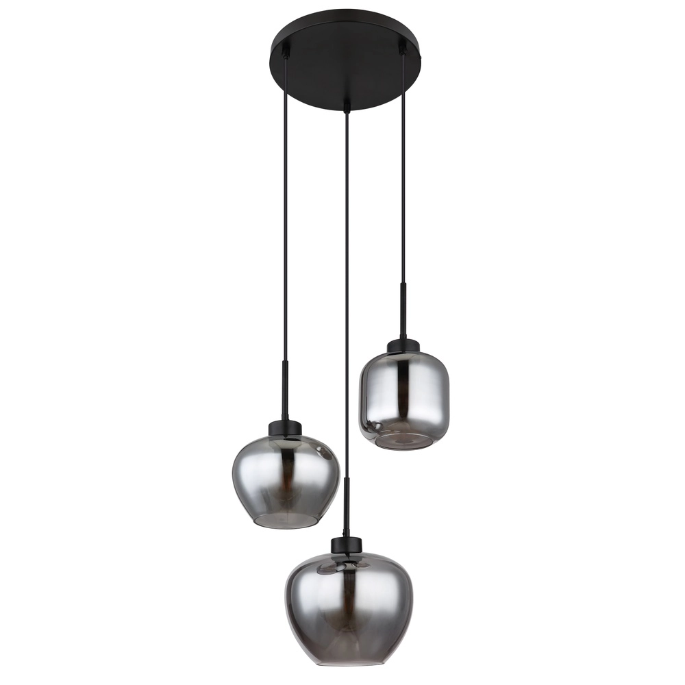 Design hanglamp Matt 3-lichts zwart met smoke glas Globo 9007371448258