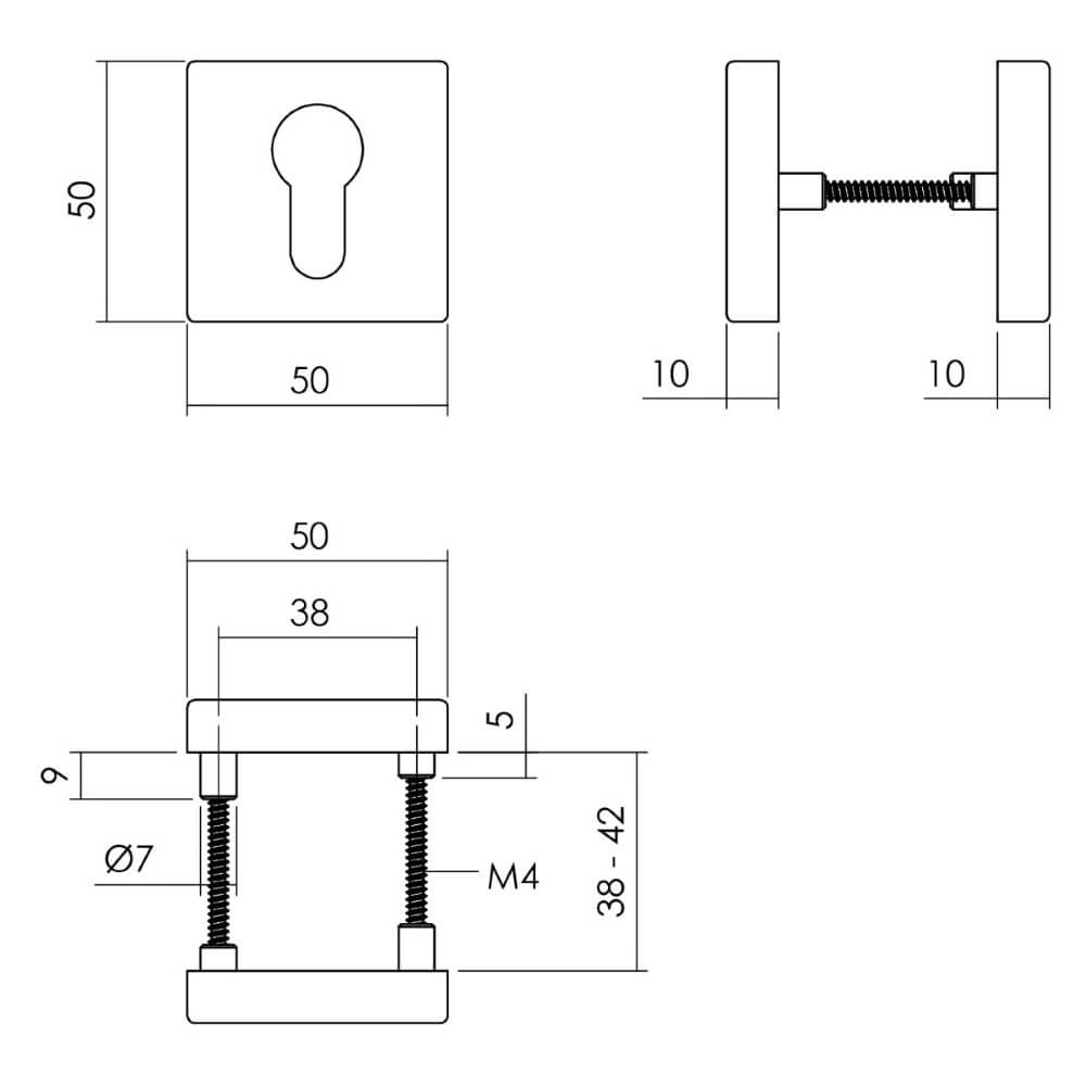 Set van 2 cilinderrozetten Tira vierkant zwart aluminium Intersteel 8714186653968