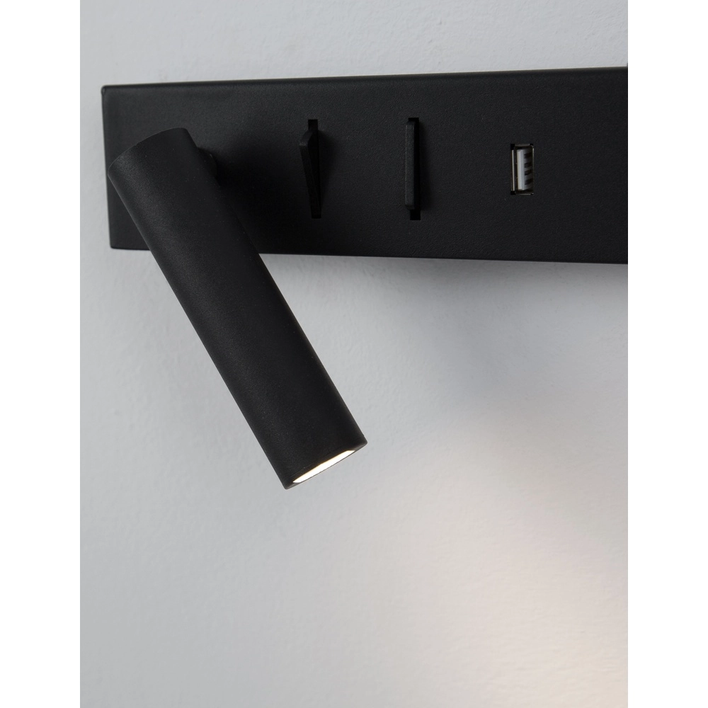 Bedlampje Vida links zwart met usb Lyora 5212017427847