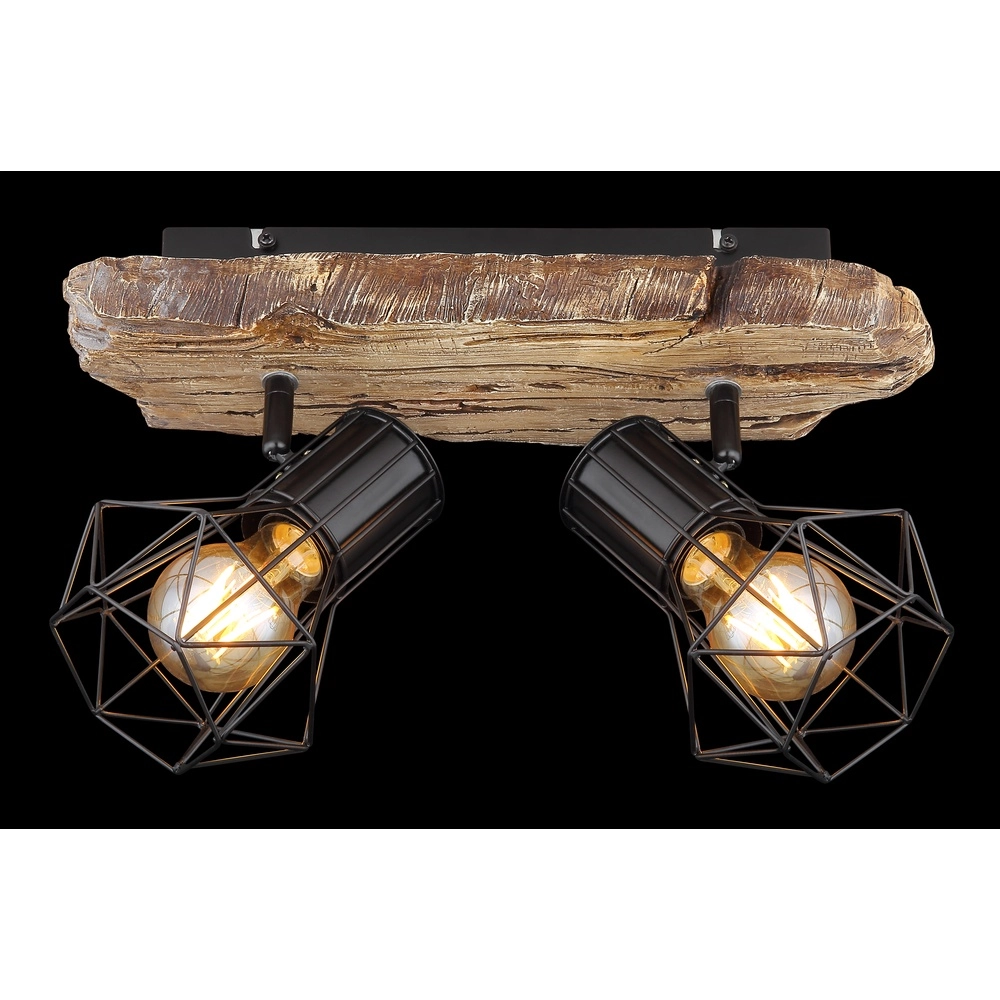Plafondlamp Priska 2-lichts zwart met hout Globo 9007371442362