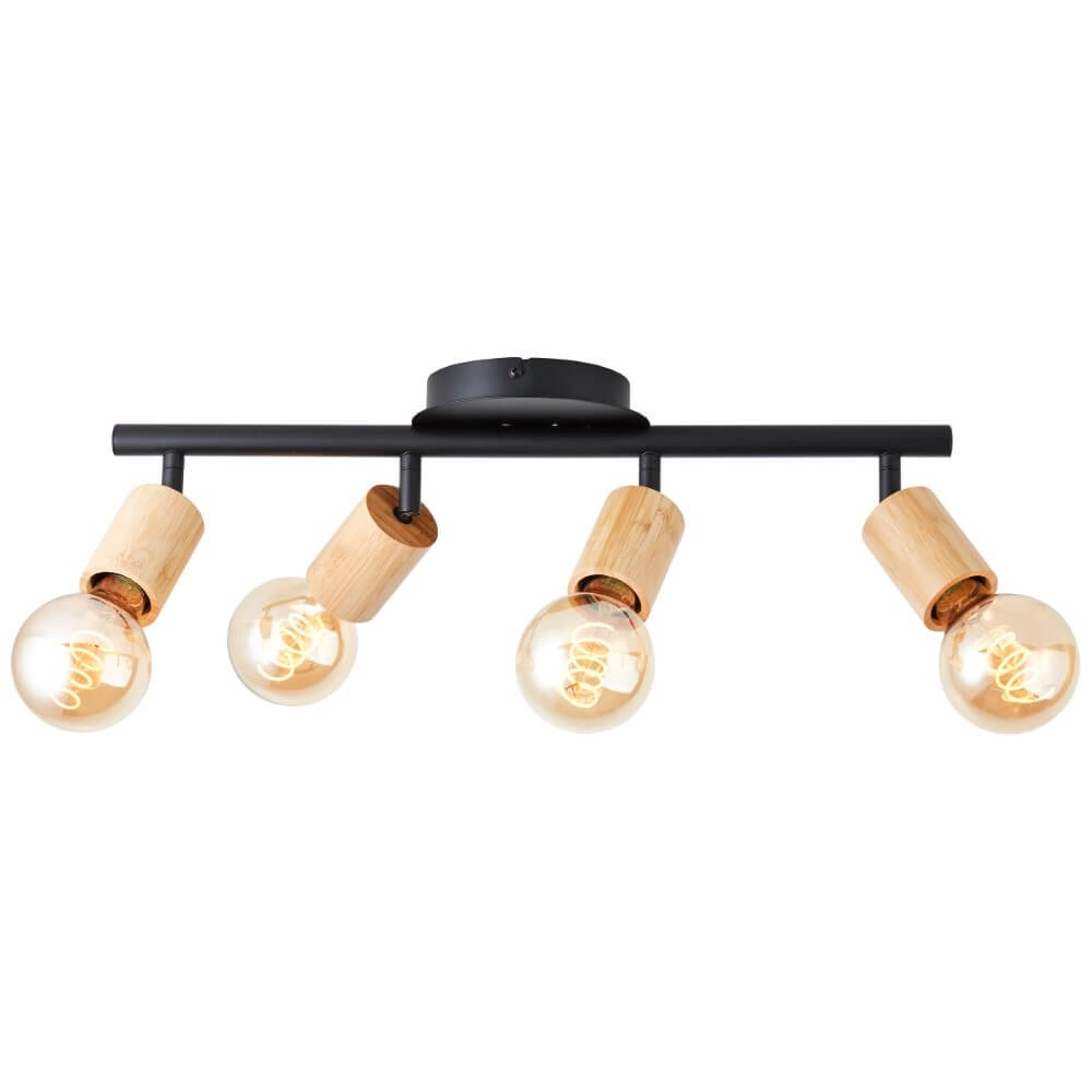 4-lichts plafondlamp Tiffany zwart met hout