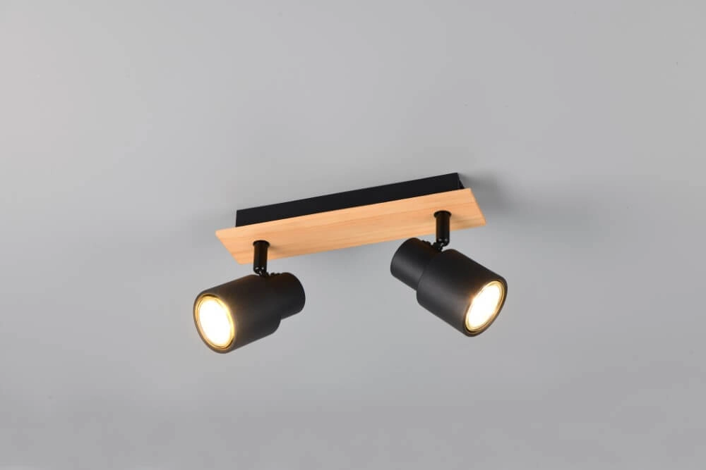 2-lichts plafondlamp Pierre zwart met hout Trio 4017807638172
