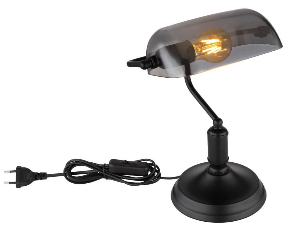 Zwarte bureaulamp Antique met smoke glas Globo 9007371457779