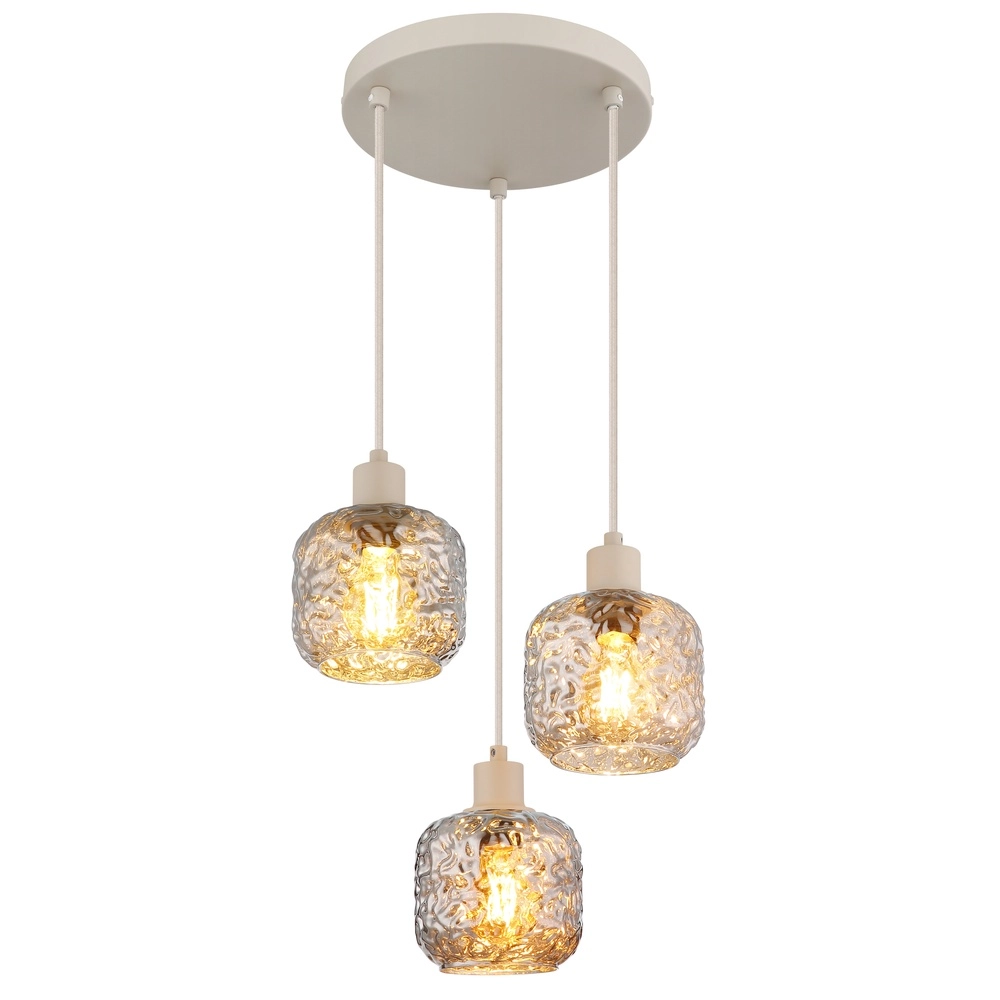 Hanglamp Antonio 3-lichts rond zand bruin