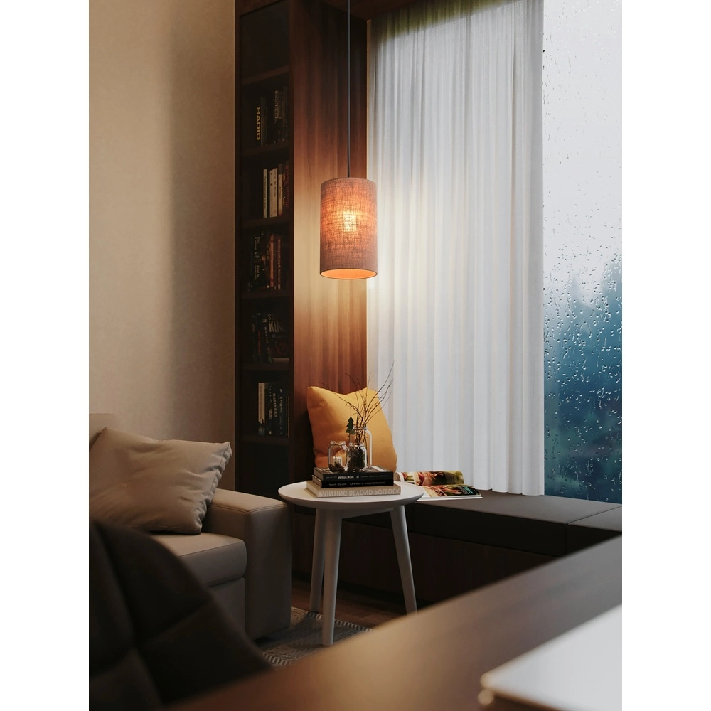 Hanglamp Lisbourg zwart met tan beige kap Masterlight