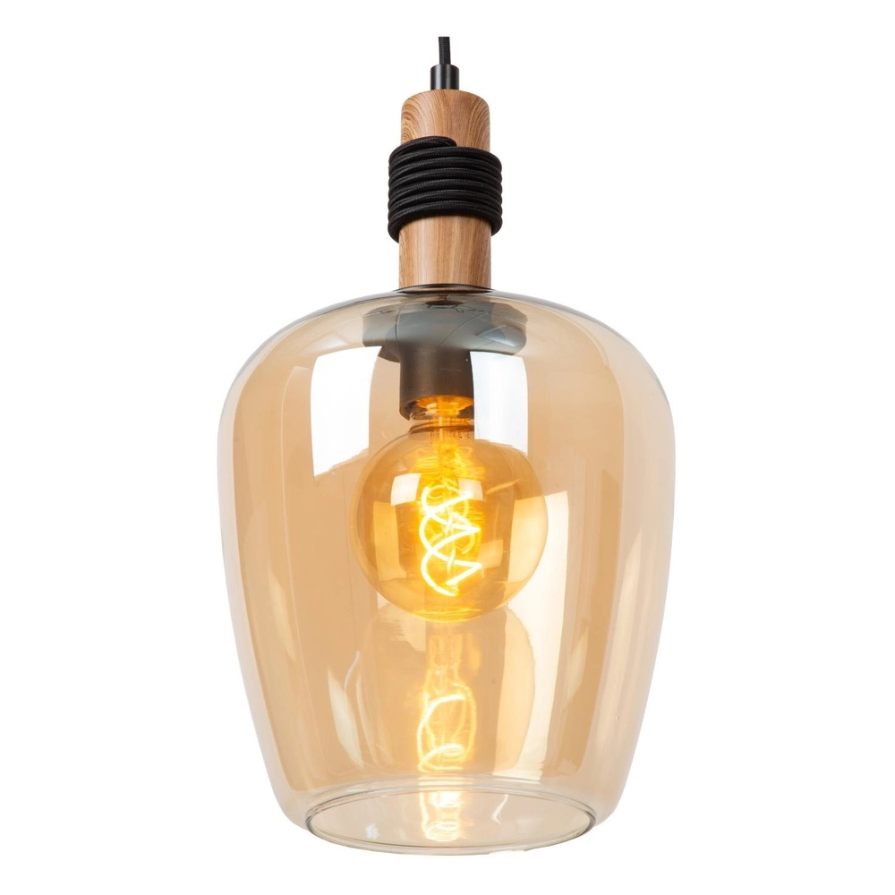 Hanglamp Ilona Ø 22cm zwart met amber glas Lucide 5411212452665
