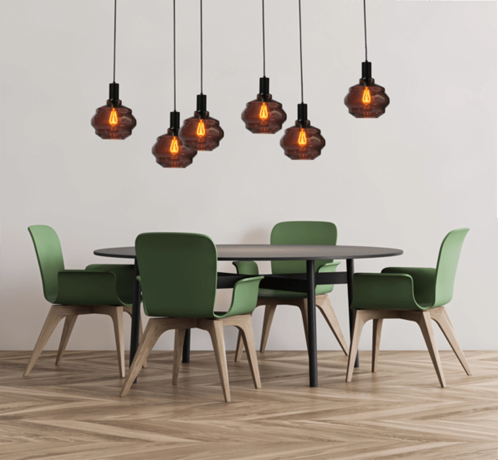 6-lichts hanglamp - zwart - Porto met Ball red glazen Masterlight 8718121270456