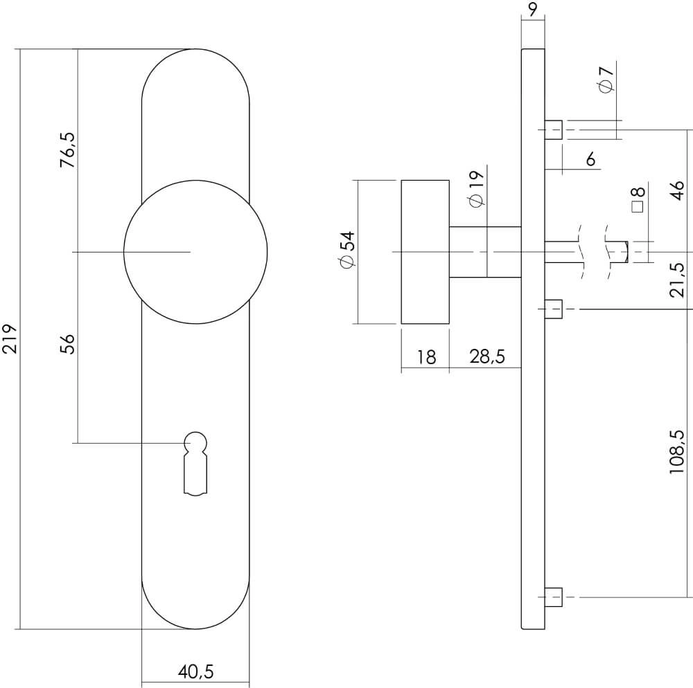 Deurknop ovaal Kurano sleutelgat 56mm RVS Intersteel 8714186175330