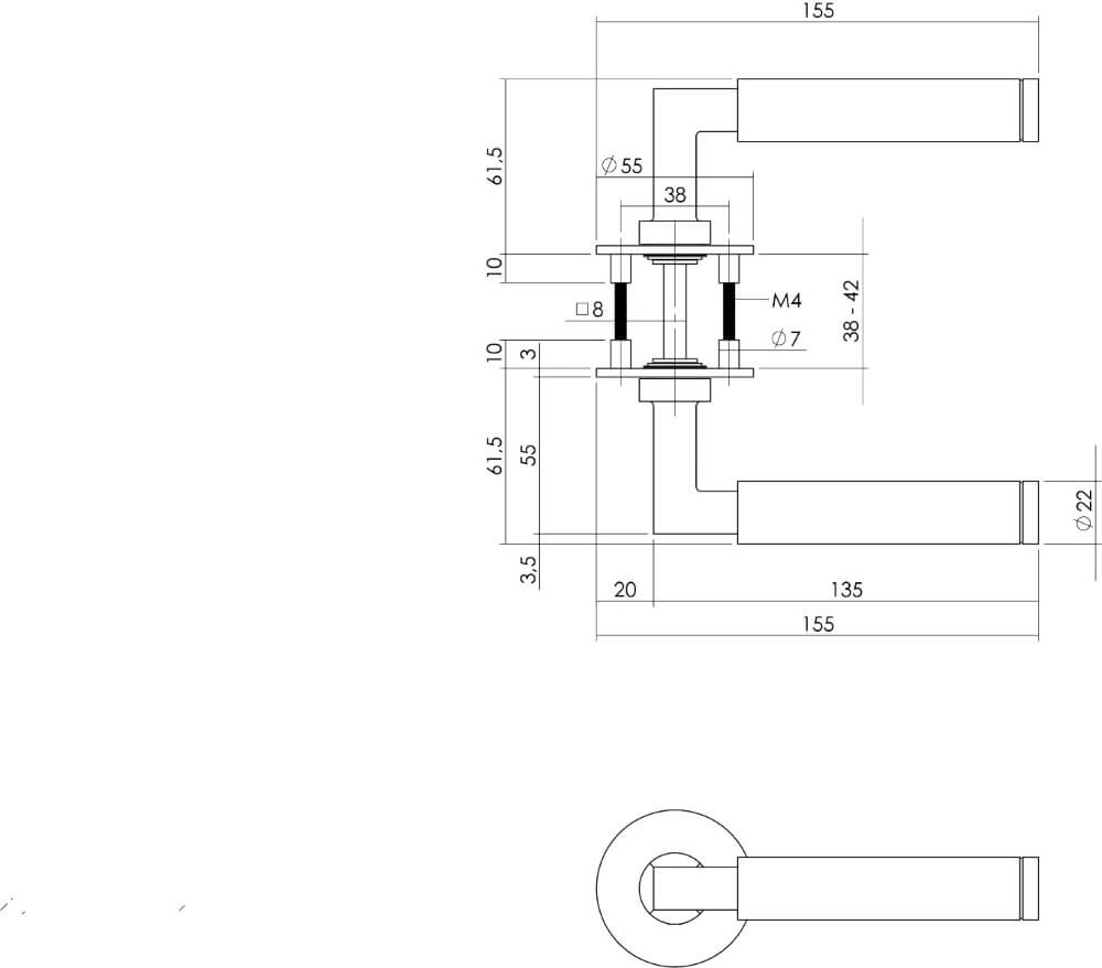 Deurklink Bau-Stil rond magneet rozet RVS Intersteel 8714186444412