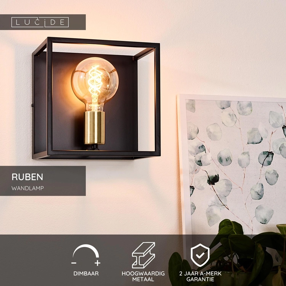 Wandlamp Ruben zwart Lucide 5411212000170