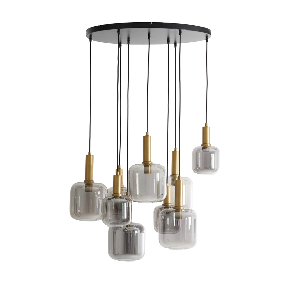 Vide hanglamp Lekar 9x E27 - messing met smoke glas Light & Living 8717807604592