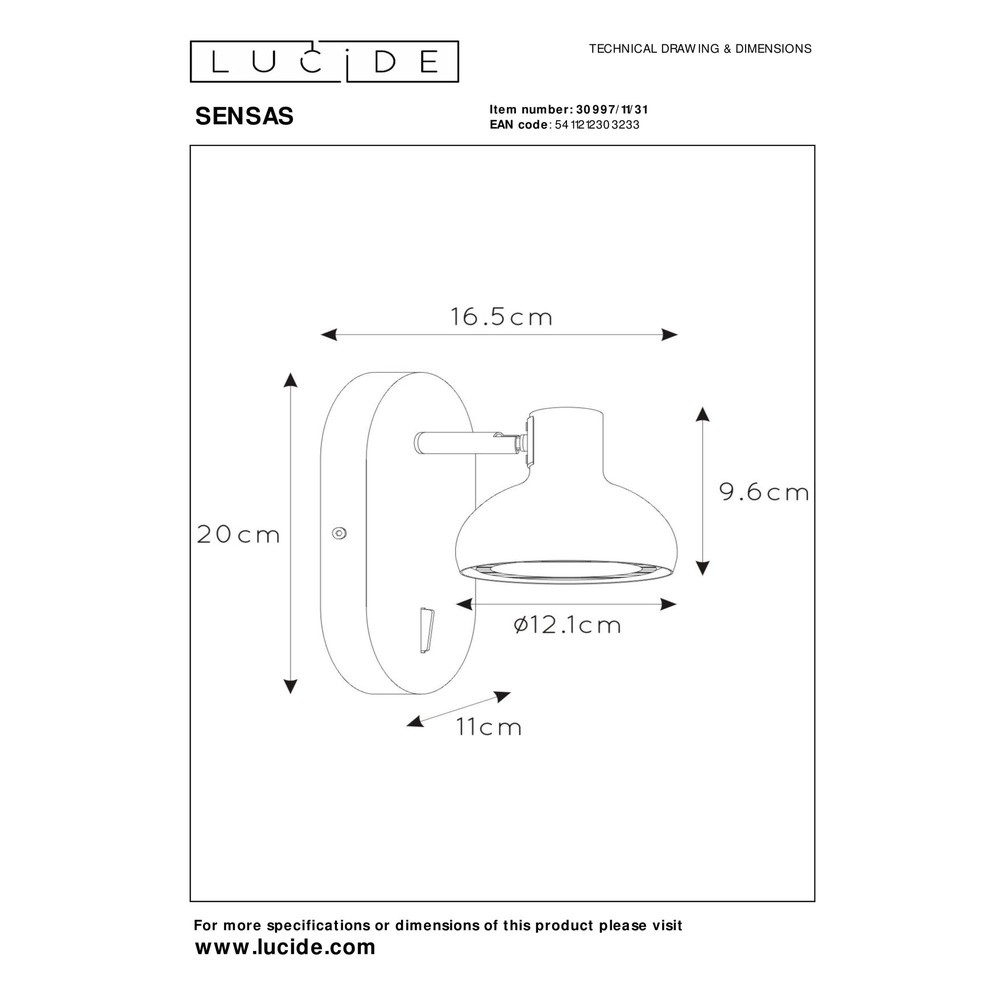Bedlampje Sensas wit design GU10 ES111 Lucide 5411212303233