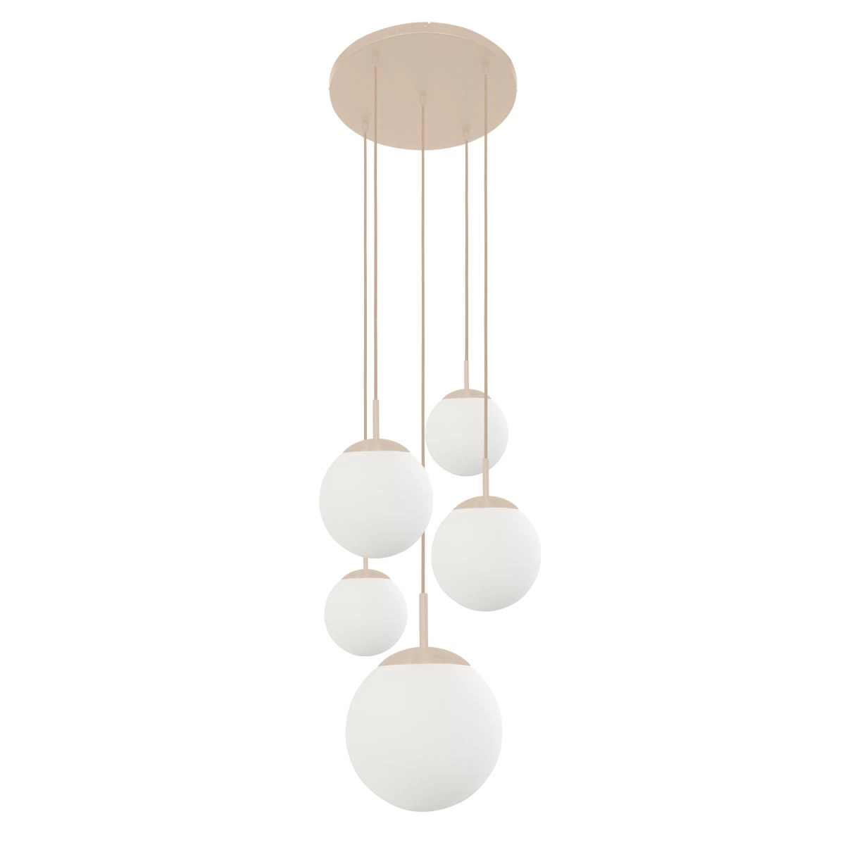 5-lichts vide hanglamp Bollique Zand met opaal glas