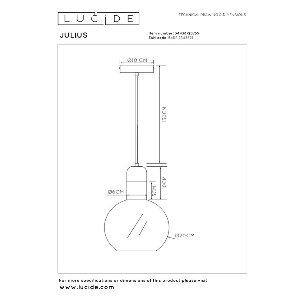 Hanglamp Julius Ø 20cm smoke glas Lucide 5411212343321