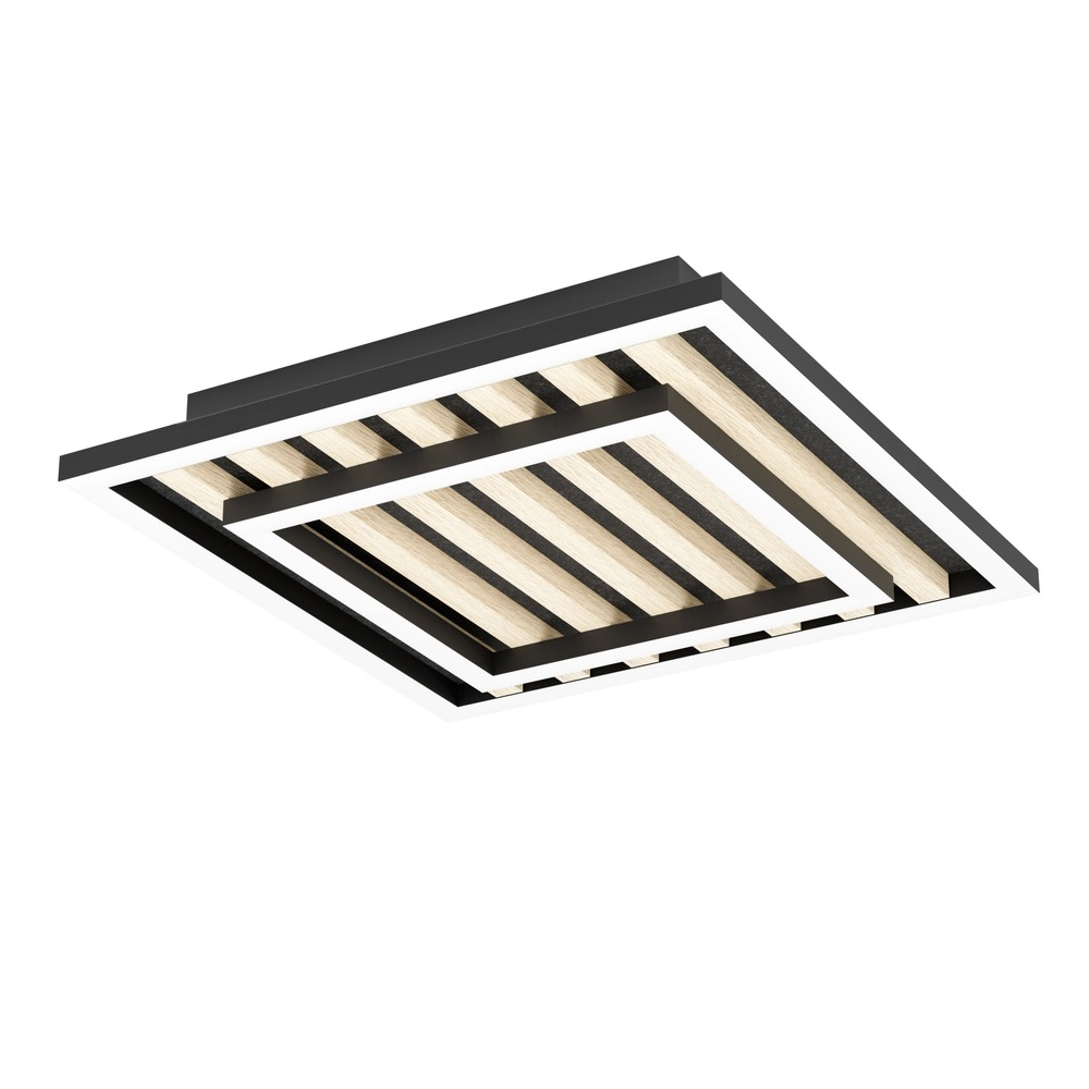 Moderne plafondlamp Cembrano zwart met hout vierkant 31,5 x 31,5cm Eglo 9008606388219