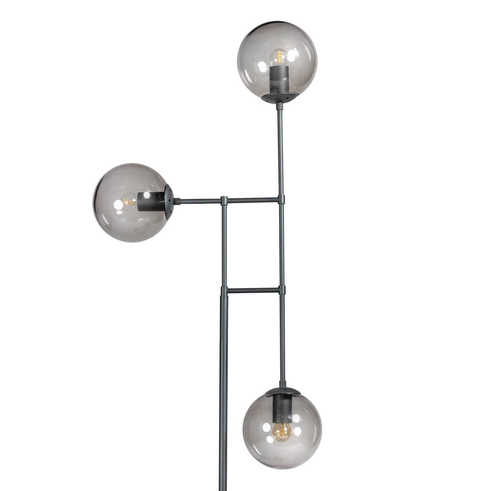 Design vloerlamp Davina 3-lichts zwart met smoke glas ETH 8720195302766