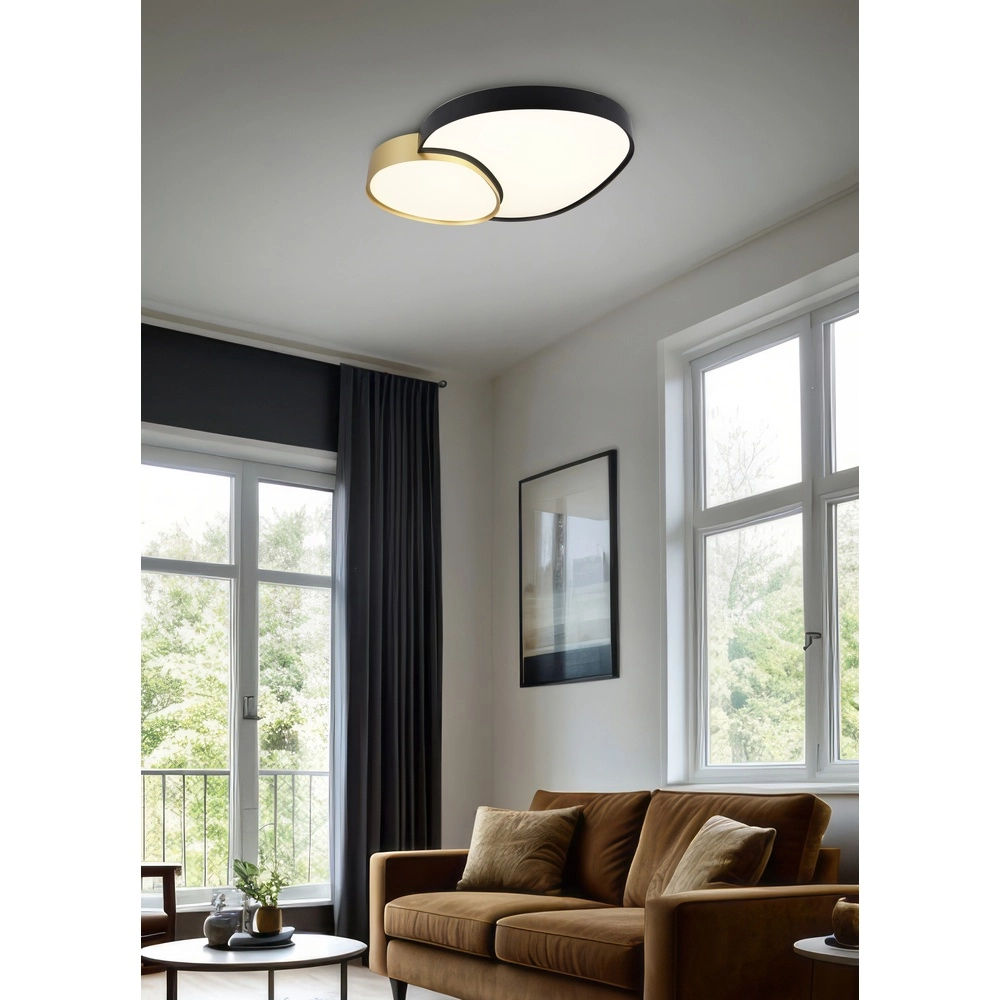 Organische plafonniere Rise 77cm zwart met goud Trio 4017807600629