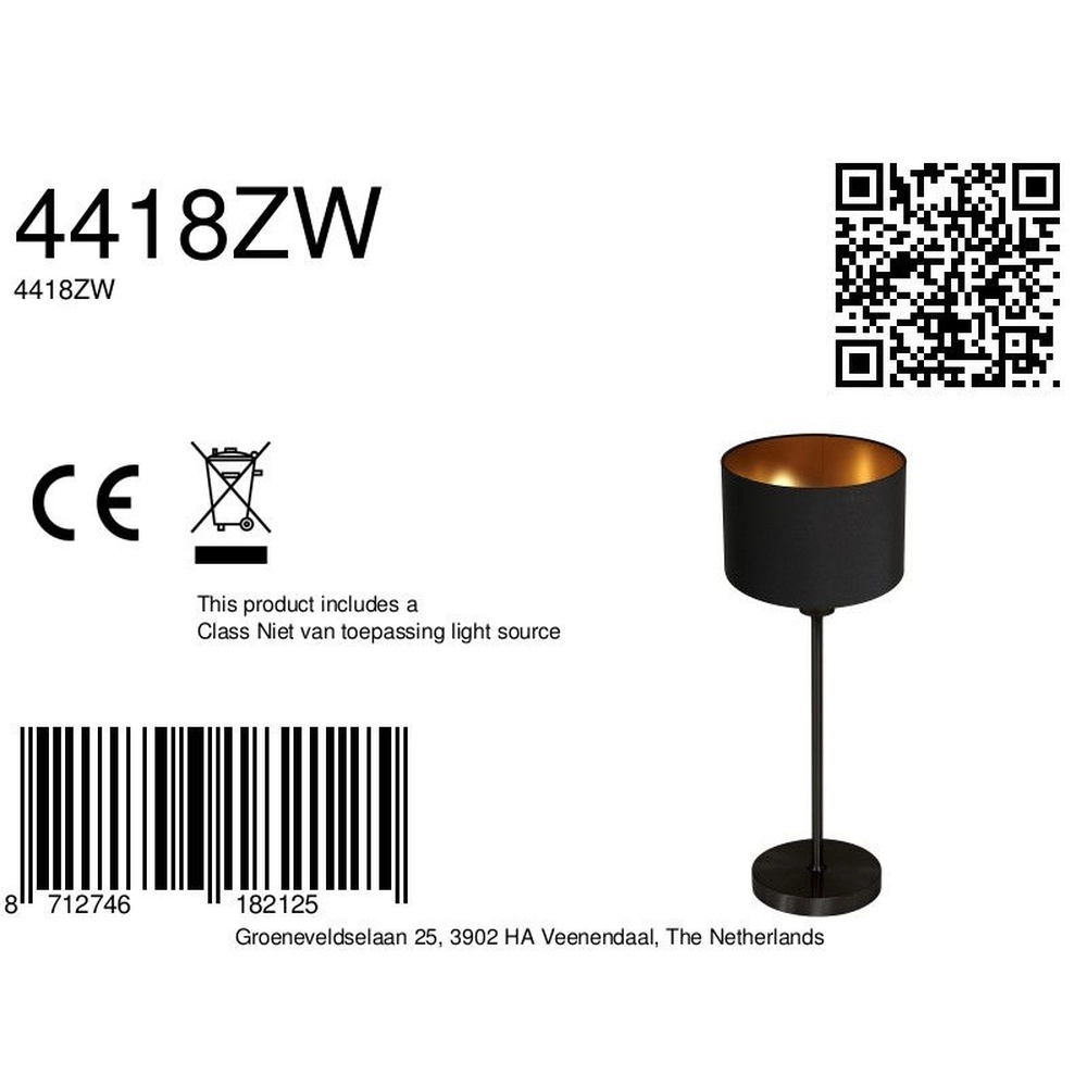 Zwarte tafellamp Noor met zwarte kap Steinhauer 8712746182125