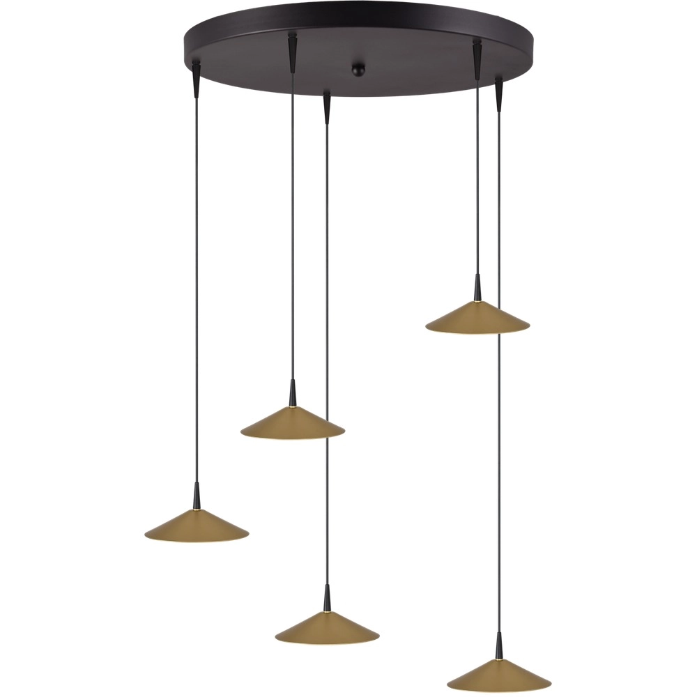5-lichts hanglamp Ceppo zwart met goud Ø 18cm rond