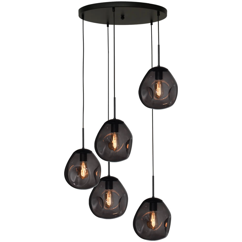 Vide hanglamp Lava 5x smoke glas Ø 24cm