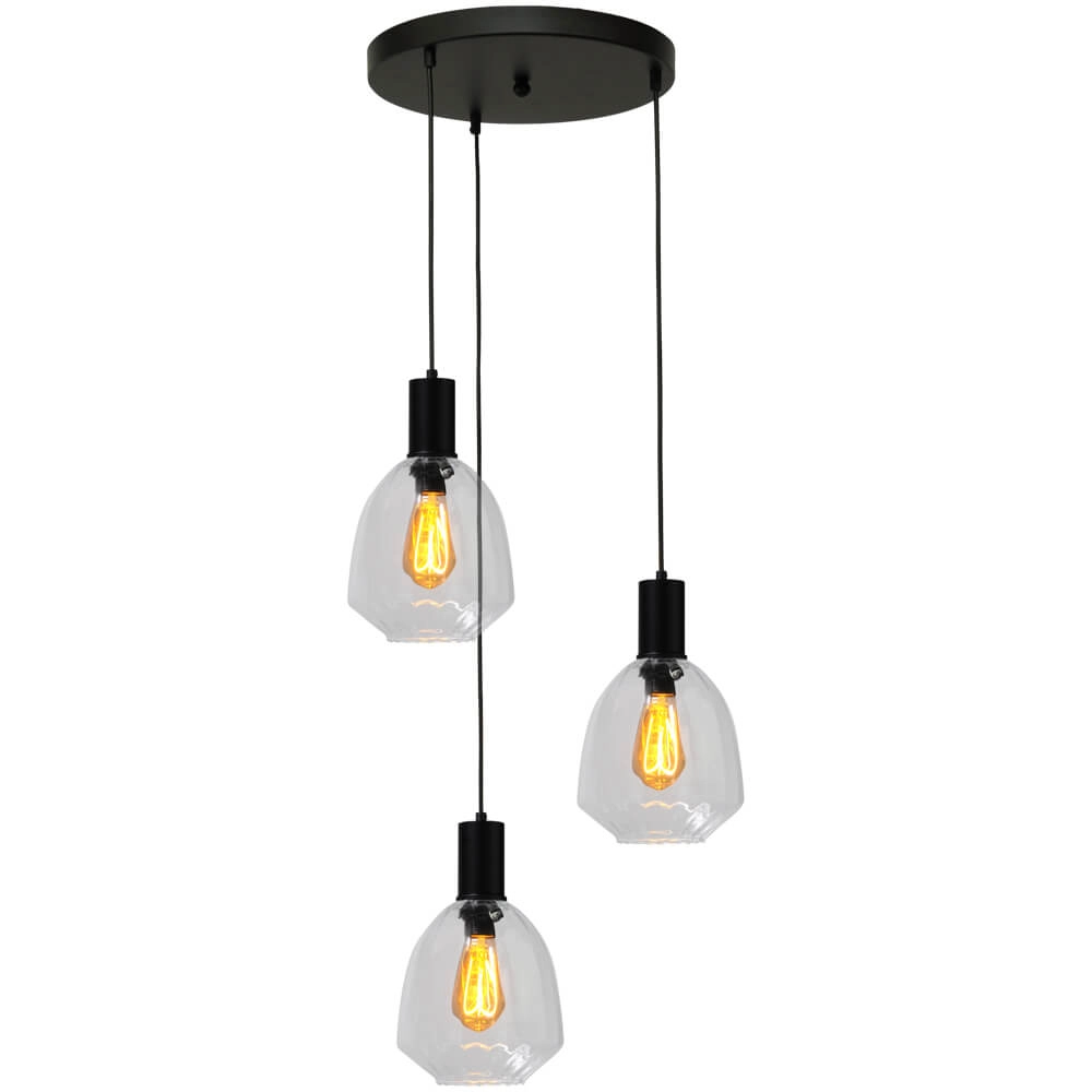 3-lichts vide hanglamp - zwart - Porto met Nicolette clear glazen