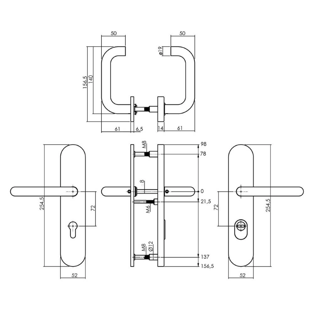 Achterdeurbeslag Aurano PC 72mm RVS Intersteel 8714186540213