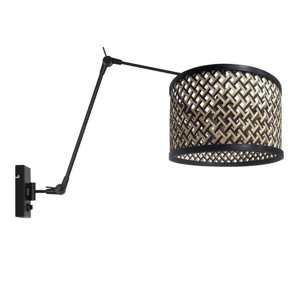 Wandlamp Prestige Chic zwart met bamboe kap