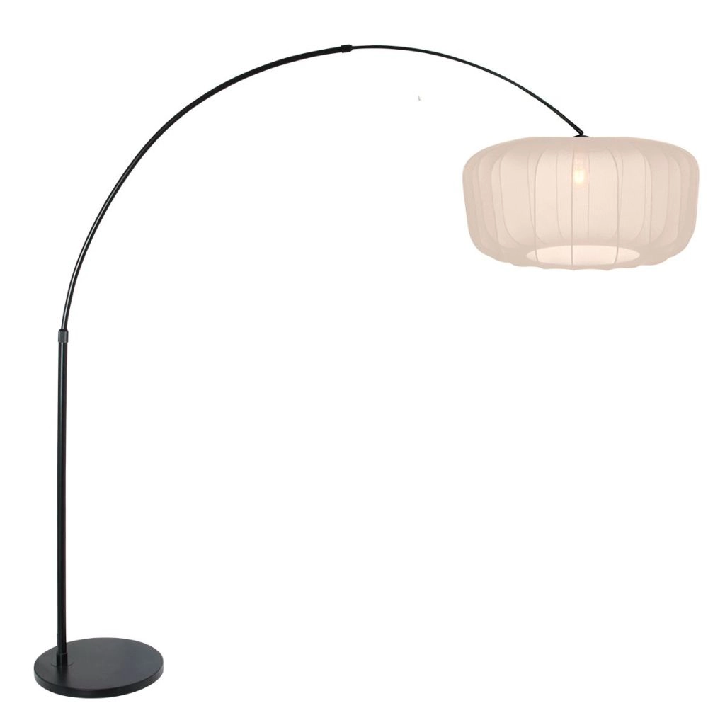 Zwarte booglamp Vela Lino met crème kap Ø60cm