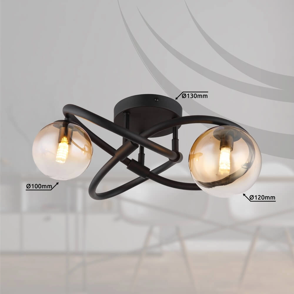 Zwarte plafondlamp Tuberius design 2-lichts Globo 9007371458431