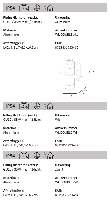 RVS Up- & downlighter Double Artdelight 8719831733460