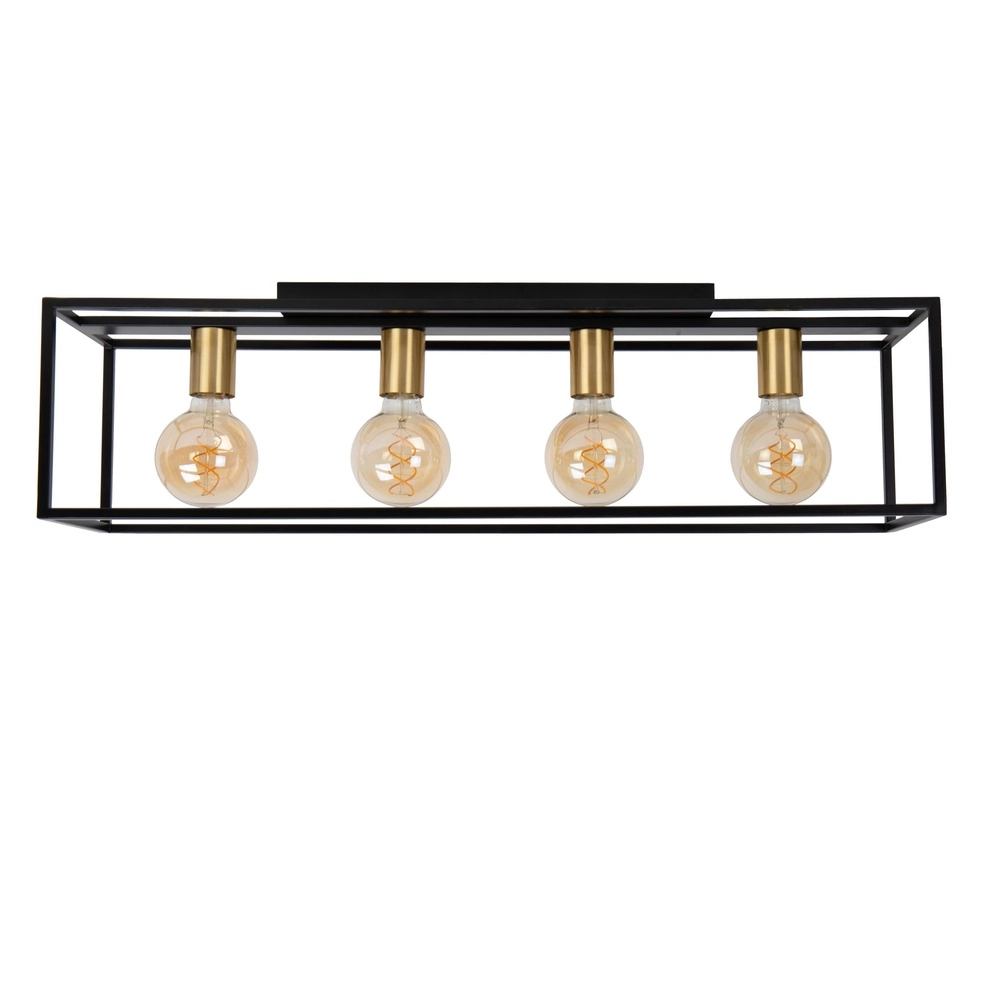 Plafondlamp Ruben zwart 80cm rechthoek