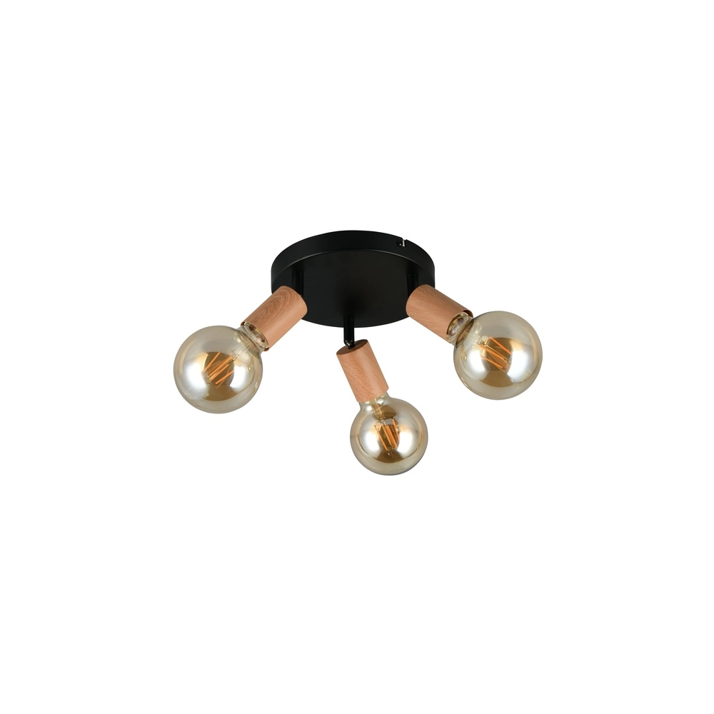 Plafondlamp Lamego 3-lichts zwart met hout Trio 4017807672039