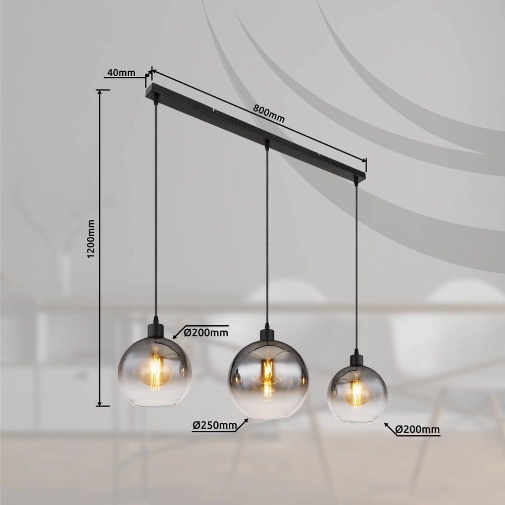 Zwarte hanglamp Newcastle bol smoke glas 3-lichts Globo 9007371452798