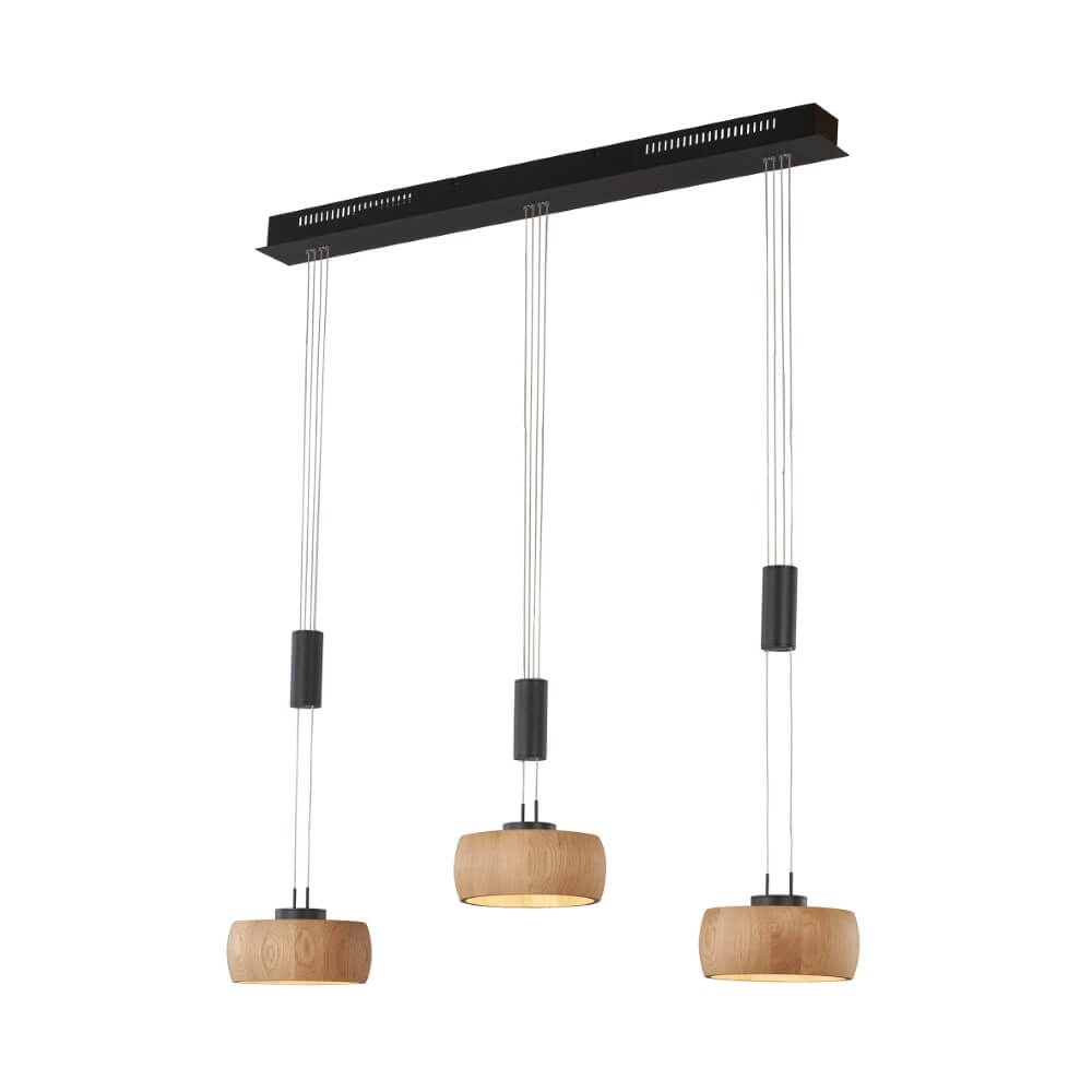 3-lichts hanglamp Shine-Wood zwart