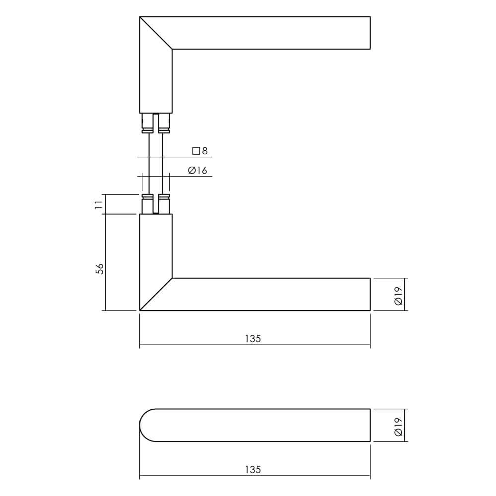 Achterdeurbeslag Jura vierkant messing getrommeld Intersteel 8714186696811