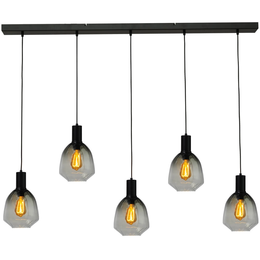 5-lichts hanglamp - zwart - Porto met Nicolette green glazen