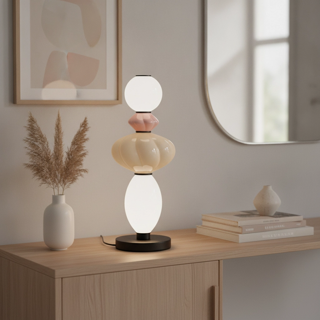 Tafellamp Oneta wit - roze - beige