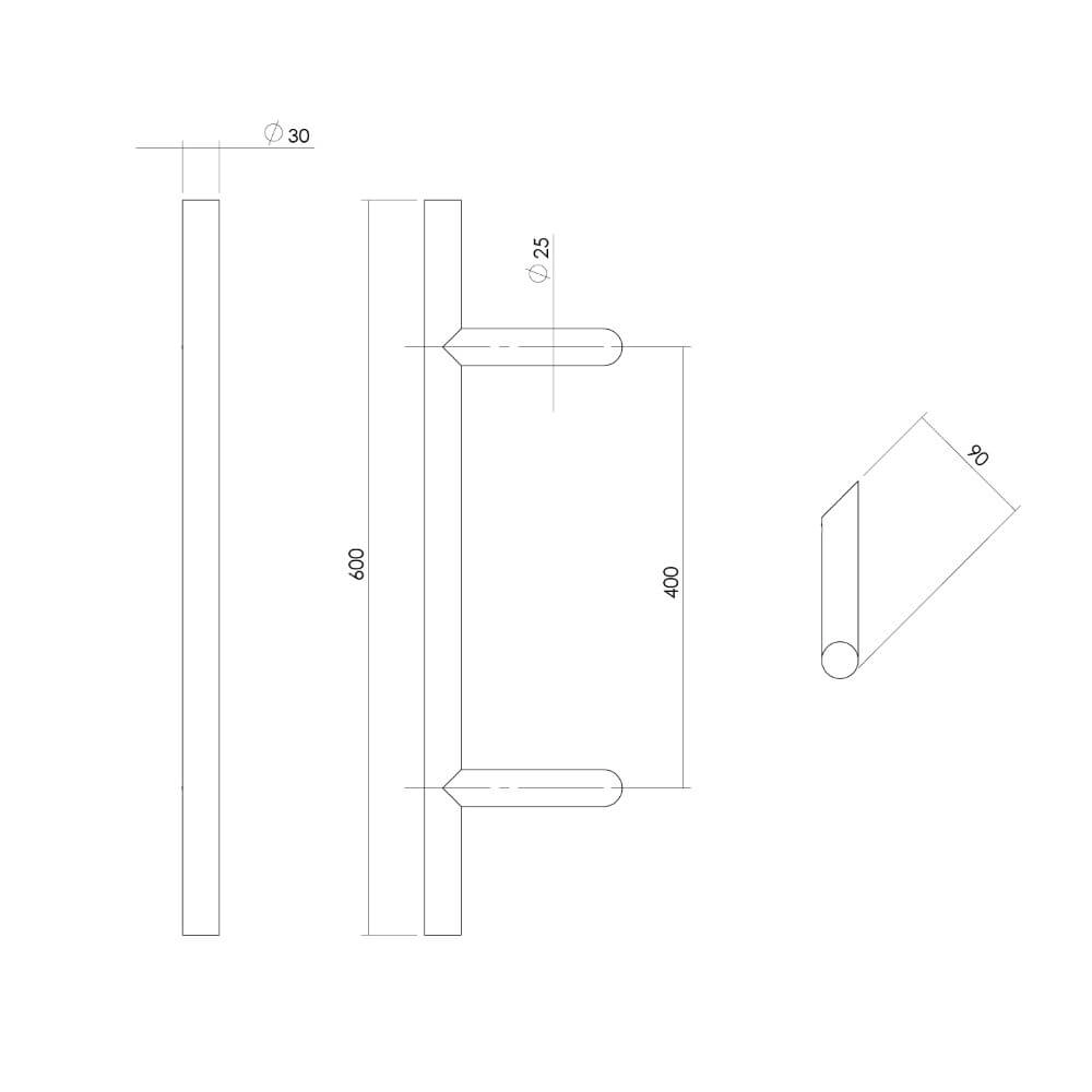 Deurgreep T-vorm Gripon schuin 90cm RVS Intersteel 8714186465103