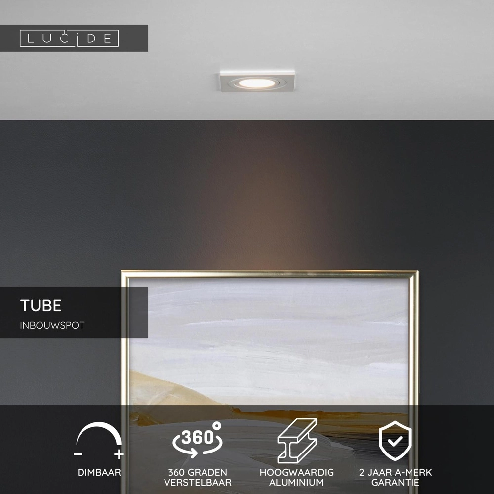 Inbouwspot Tube vierkant wit Lucide 5411212220899
