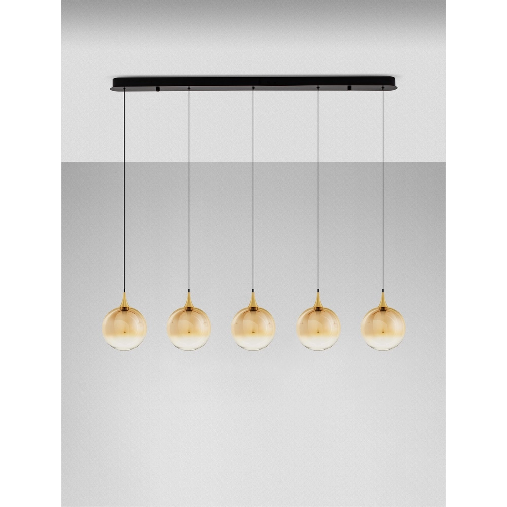 Hanglamp Orenda recht 5-lichts amber glas Lyora 5212017477675