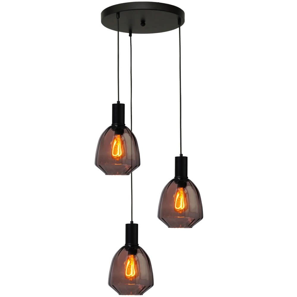 3-lichts vide hanglamp - zwart - Porto met Nicolette red glazen
