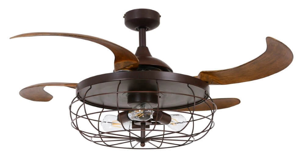 Ganeed Plafondventilator met verlichting Industriële stijl Boerderij plafondverlichting 51cm Laag profiel plafondinbouwlamp E27 met afstandsbediening Wit 4 Lichten