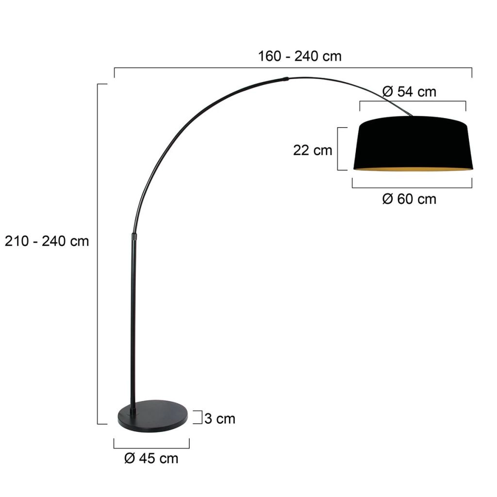 Zwarte booglamp Luma Dark met zwarte kap Ø60cm Steinhauer 8712746188011