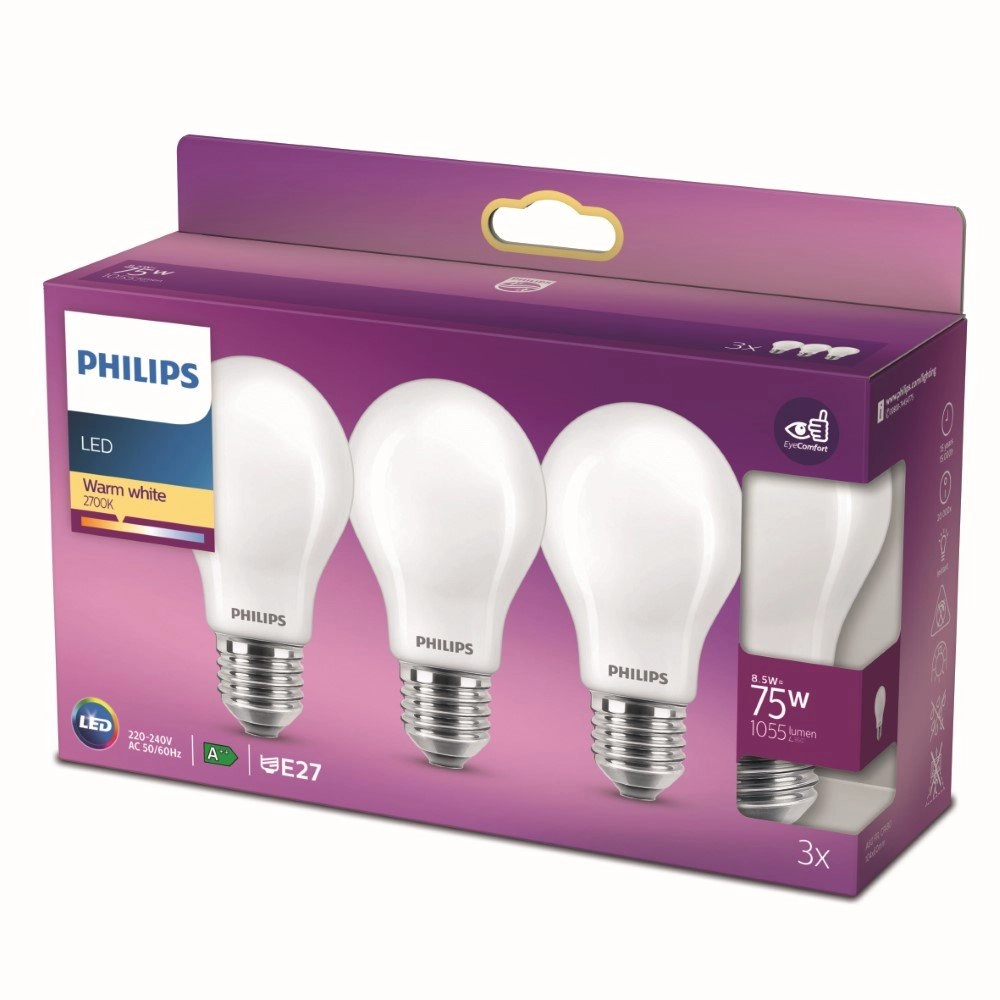 8,5W - E27 - 2700K - 1055 lumen set van 3